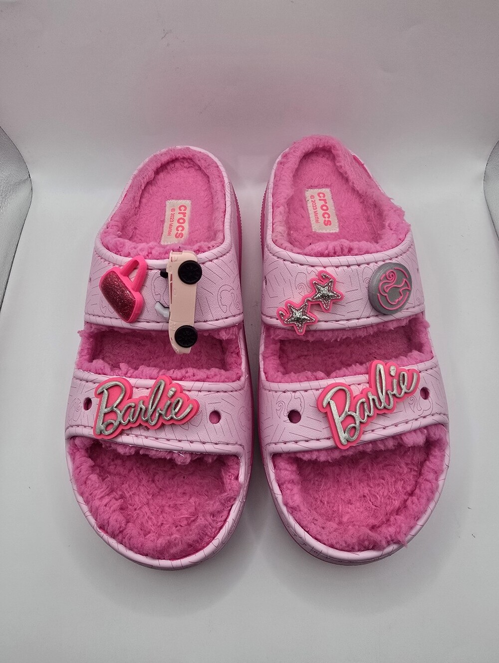 CROCS Cozzzy Pink Plush-Lined Mattel Barbie Slide Sandals. Worn Once. Ladies 10 - Picture 2 of 16